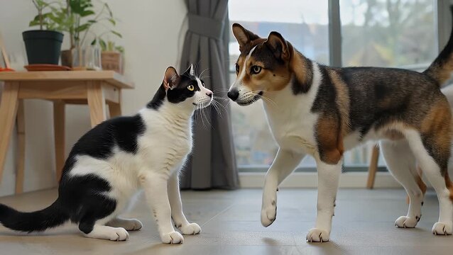 The Concept of a First Encounter and Growing Friendship Between a Household Cat and Dog