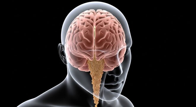 Detailed 3D Rendering of Human Brain and Brainstem Anatomy.