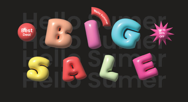 Big sale 3d inflated style editable discount and offer text style template