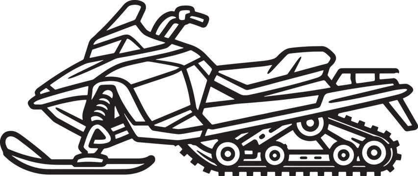 Line drawing snowmobile with transparent background isolated vector illustration