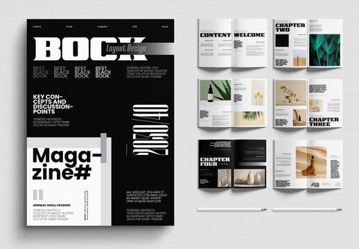 Book Layout Magazine Editorial Template Minimal Black Design