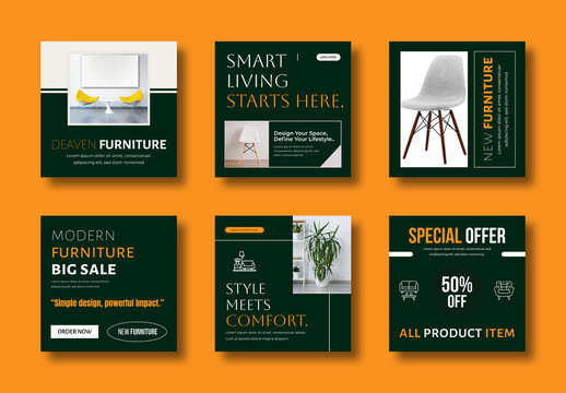 Luxury Interior  Modern Furniture Social Media Post Template Design