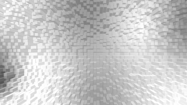 Abstract geometric 3d box pattern background with seamless tiled cube grid. Soft light and shadow create depth across a clean modern surface, minimal monochrome design with repeating square structure.
