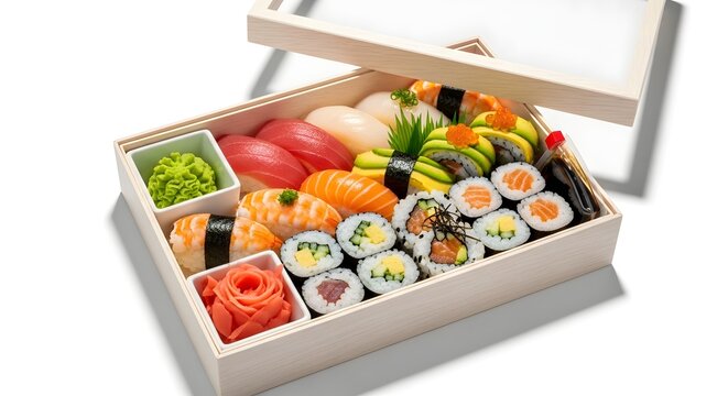 Exquisite sushi bento box a stunning food background for japanese cuisine photography