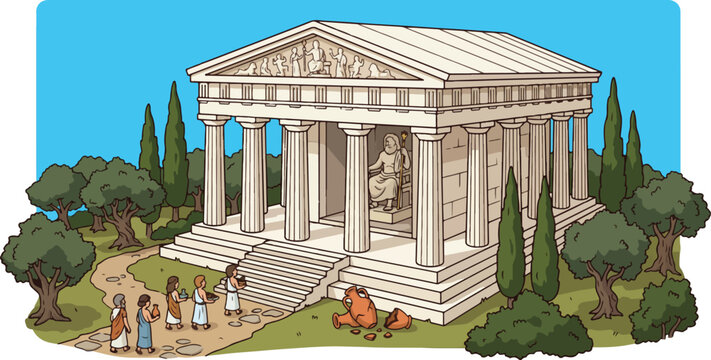 Ancient Greek temple vector illustration, classical marble parthenon, antique hellenic architecture