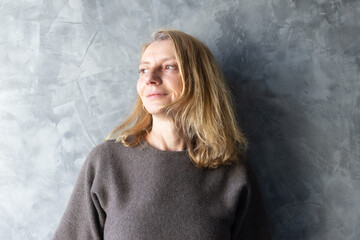 Fototapeta premium portrait of beautiful woman in her forties minimal make up natural skin care