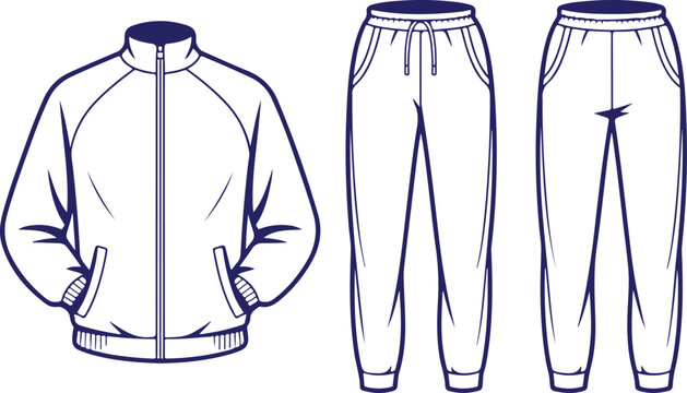 Minimalist outline illustration of sports jacket and comfortable sweatpants for fashion design and active lifestyle concepts