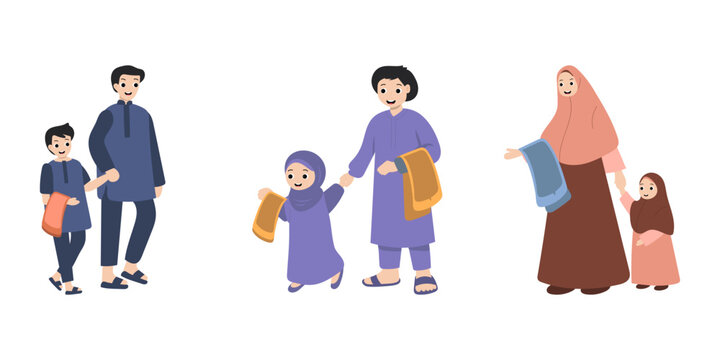 Muslim Kid Running Go to Mosque with Parent