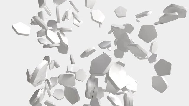 Abstract White Glossy Pentagons moving - separate alpha channel