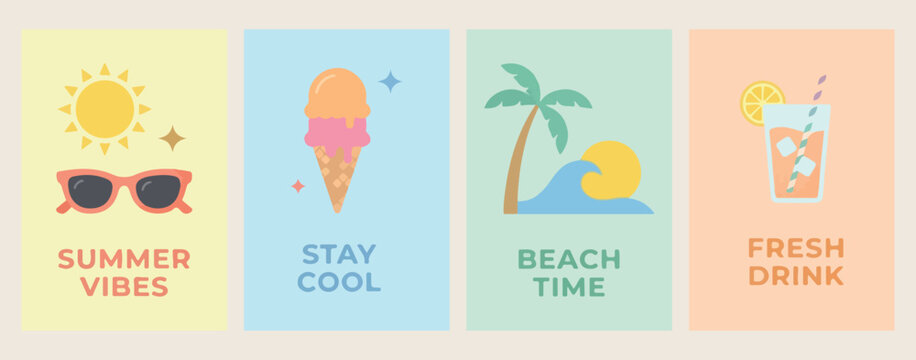 Stay cool ice cream, beach time summer illustration, minimalist tropical dessert poster, creative holiday snack vector, aesthetic ocean side design, cool refreshment scenery graphics, summer vacation 