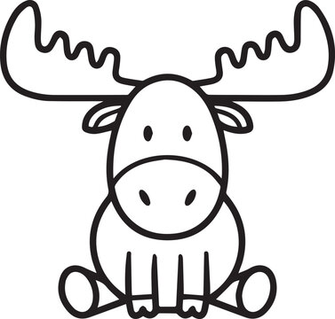 Moose, cartoon moose, line art moose, black and white moose icon, animal illustration