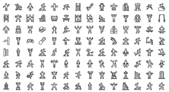 A comprehensive collection of stylized minimalist icon designs, representing diverse human forms, in various dynamic poses and artistic expressions on a clean white background.