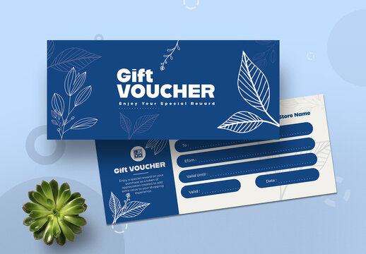 Minimal Gift Card Voucher Template With Floral Line Art