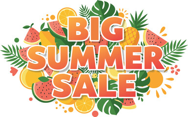 Naklejka premium Vibrant summer sale advertisement with fresh fruits and leaves