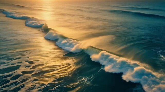 Gentle Ocean Waves at Golden Sunset