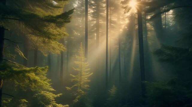 Morning Mist Moving Through Pine Forest