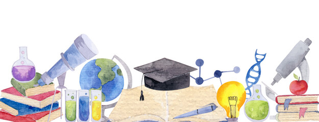School, university, college or science concept. Hand painted vector illustration. Horizontal border © KsanaGraphica