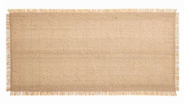 Rectangle Burlap Patch with Frayed Edges on a White Background