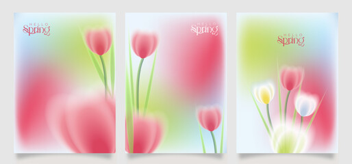 Soft focus spring tulip illustrations in pastel gradients, featuring elegant floral compositions on blurred backgrounds. Light, airy design ideal for banners, posters, and greeting cards © hasan