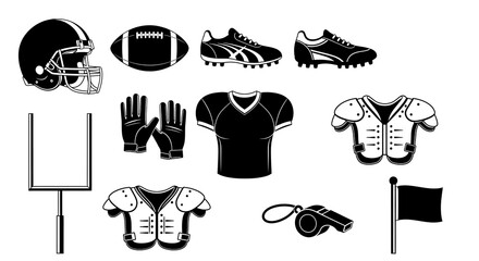 Obraz premium American Football Equipment and Accessories Illustration Set.