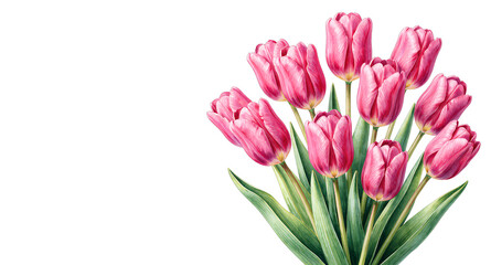 Fototapeta premium Beautiful bouquet of pink tulips isolated on a solid black background