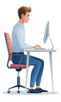 Person with Poor Posture Working at a Computer Desk 