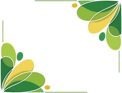 Abstract floral corner frame design with soft green and yellow petal shapes for border