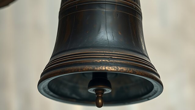 oganesson. Ancient bronze bell with detailed texture and visible ripples in the air. event programs, museum guides, designed for cultural heritage projects and event programs, preserves heritage.
