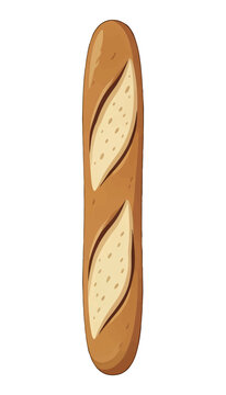 Fresh Baguette Vector Illustration, Minimalist Isolated Bread Loaf with Transparent Background for Food and Bakery Design