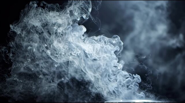 Dramatic Dry Ice Smoke Effect on Black Background for Mystical Ambiance. 4k Footage Video
