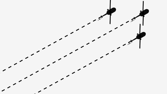 Aerial Drone Formation: A formation of aerial drones, their propellers whirring, takes flight against a backdrop of boundless sky.