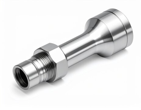 Shiny Metal Venturi Nozzle with Detailed Threads and Smooth Surfaces