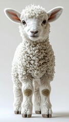 Obraz premium Adorable White Lamb Standing on White Background in Studio Lighting Animal Photography