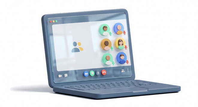 3D Isometric Remote Work and Digital Collaboration Icon Set, Video Conference and Project Board, Slate Blue Glass Style, Sharp Shadows, Home Office Concept