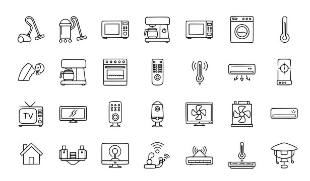 Household devices smart home linear icon set vector