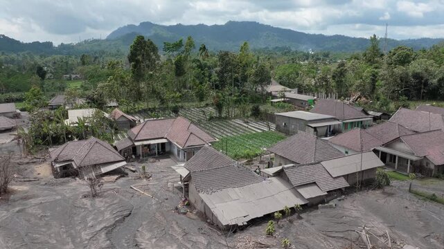 Indonesian village destroyed by semeru volcano lahar mudflow