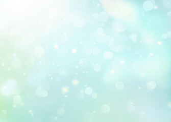 Obraz premium Beautiful soft green blue defocused lights texture, summer spring natural abckground, blurred backdrop.