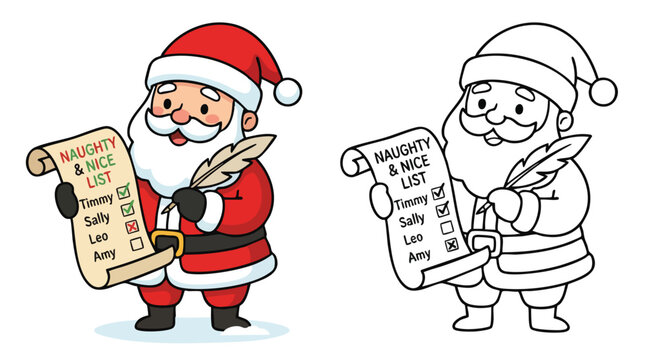 Christmas Naughty and Nice List for Children Santa Claus Coloring Pages