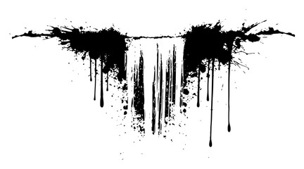 Waterfall cascade silhouette with black ink splashes and paint drips grunge style © Wuszu