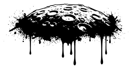 Moon surface with deep craters and lunar landscape in messy ink splatter style © Wuszu