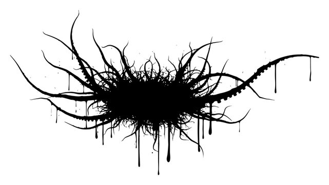 Tangled tentacles and eldritch horror mass in messy ink splatter style