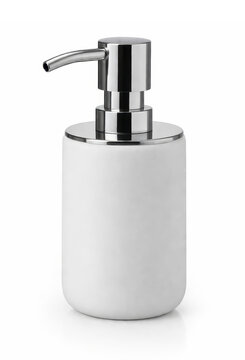 Dispenser di sapone in bianco con pompa cromata. Generative AI 