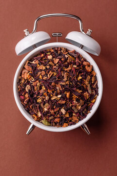Dry herbal or fruit tea with flower petals and aromatic additives. Dry fruit herbal tea