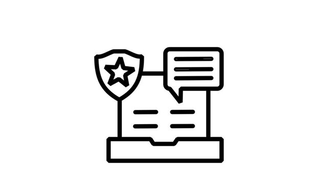 Protected Business Correspondence Motion Icon. Animated icon of a typewriter with a star shield, representing premium secure copywriting, protected legal documents, and high-security journalism.