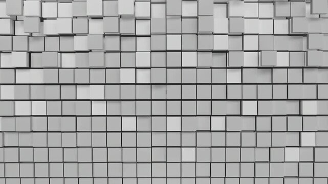 A grayscale video showcasing a wall made of small, square blocks in a mosaic pattern.