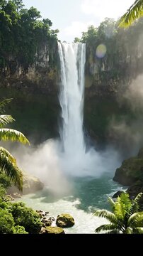 FPV Vertical Descent Along Massive Waterfall