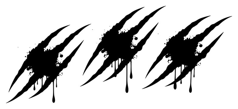 Claw marks from animal scratches with ink splatters and grunge drips style
