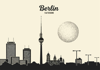 Berlin Germany Skyline Minimalist Vector Illustration with TV Tower and Iconic City Landmarks in Flat Design Style © Windy