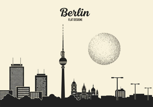 Berlin Germany Skyline Minimalist Vector Illustration with TV Tower and Iconic City Landmarks in Flat Design Style