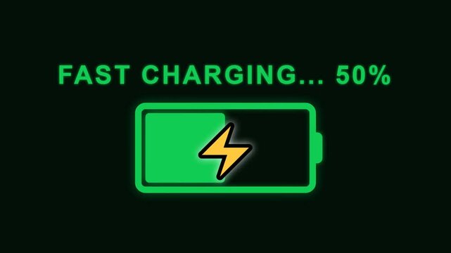 Fast charging battery level animation sequence.